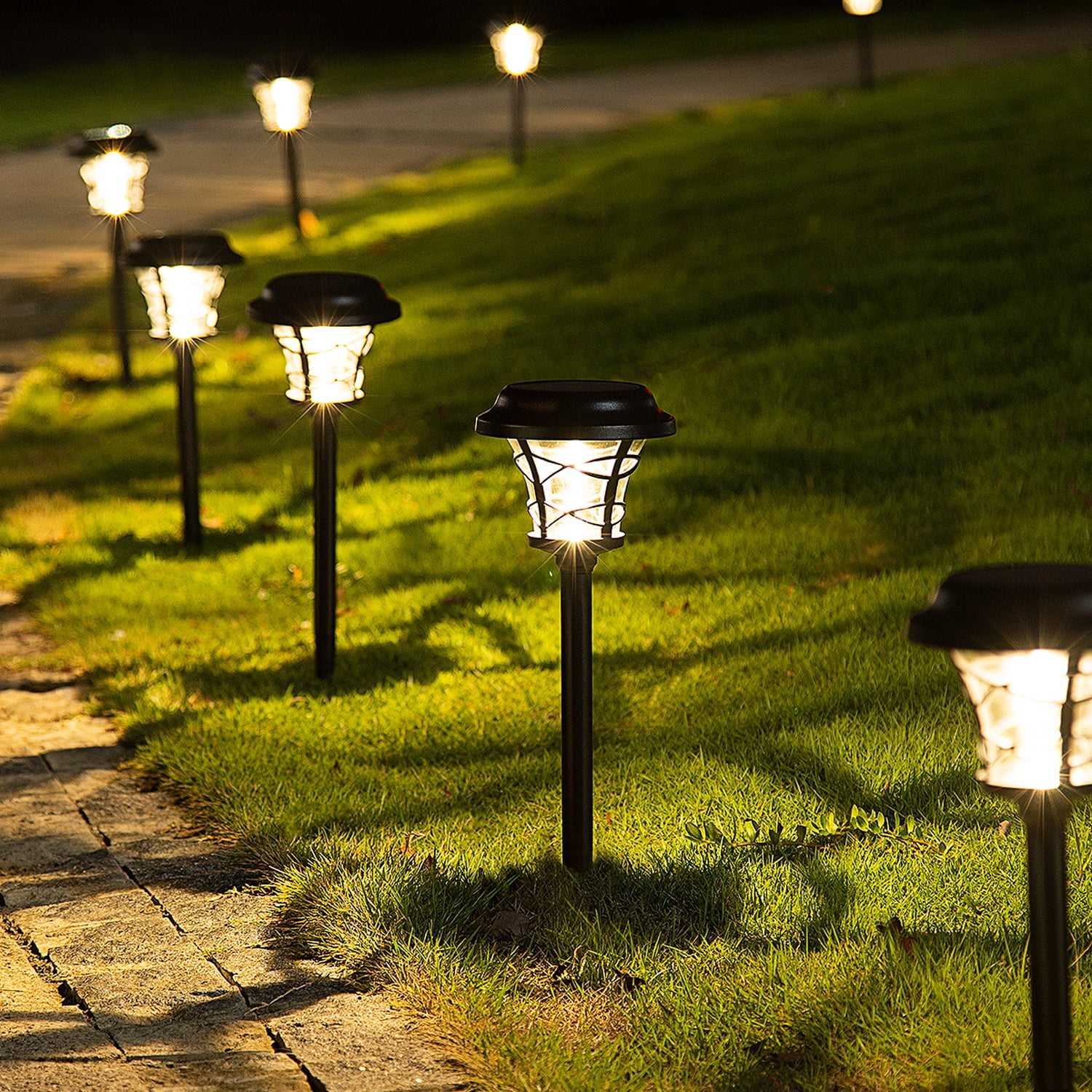 Set of 6 White LED Outdoor Solar Powered Lantern Garden Lawn Landscape Lights 