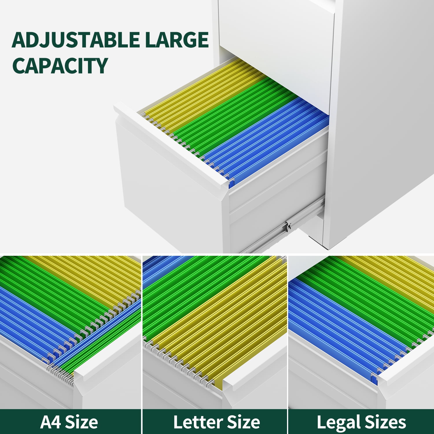 IKIMI 2 Drawer Vertical File Cabinet with Lock, 28.8" H Metal Office Storage Cabinet for A4/Letter/Legal Size, White