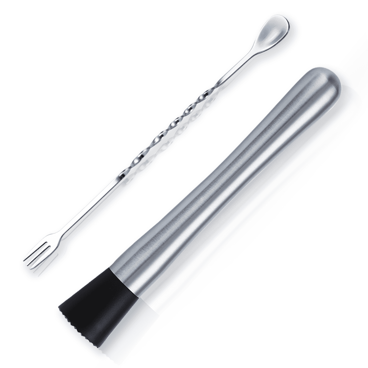 Stainless Steel Cocktail Muddler with Mixing Spoon Cocktail Stirring Spoon with Long Handle Swizzle Sticks for Creating Delicious Cocktail 
