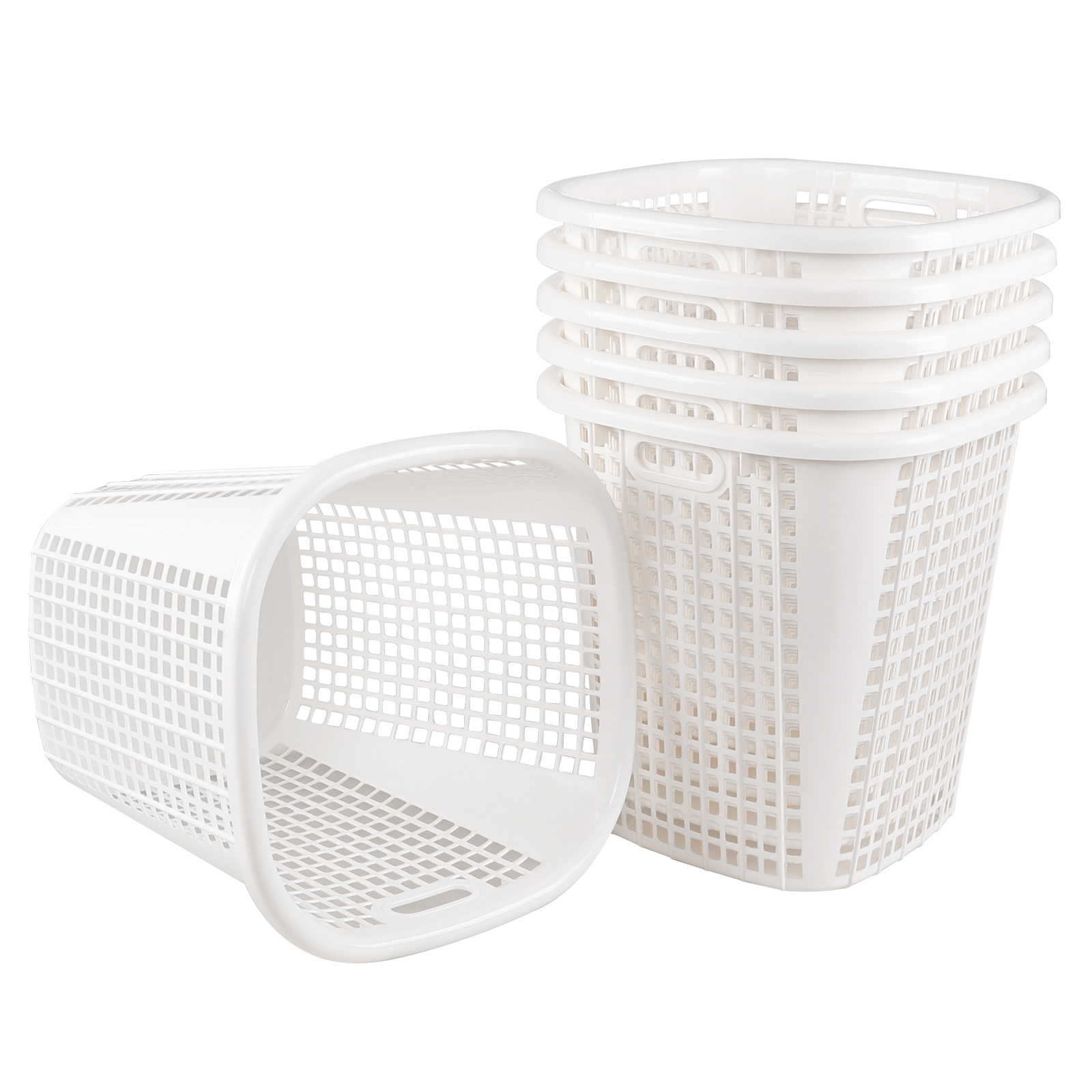 Minekkyes Set of 6 Plastic Round Laundry Baskets Hampers, Large Laundry Basket Tall Clothes Hamper (White)
