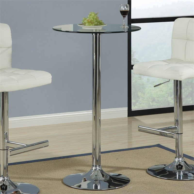 Round Glass Top Bar Table In Chrome, Glass Table With Bar Stools