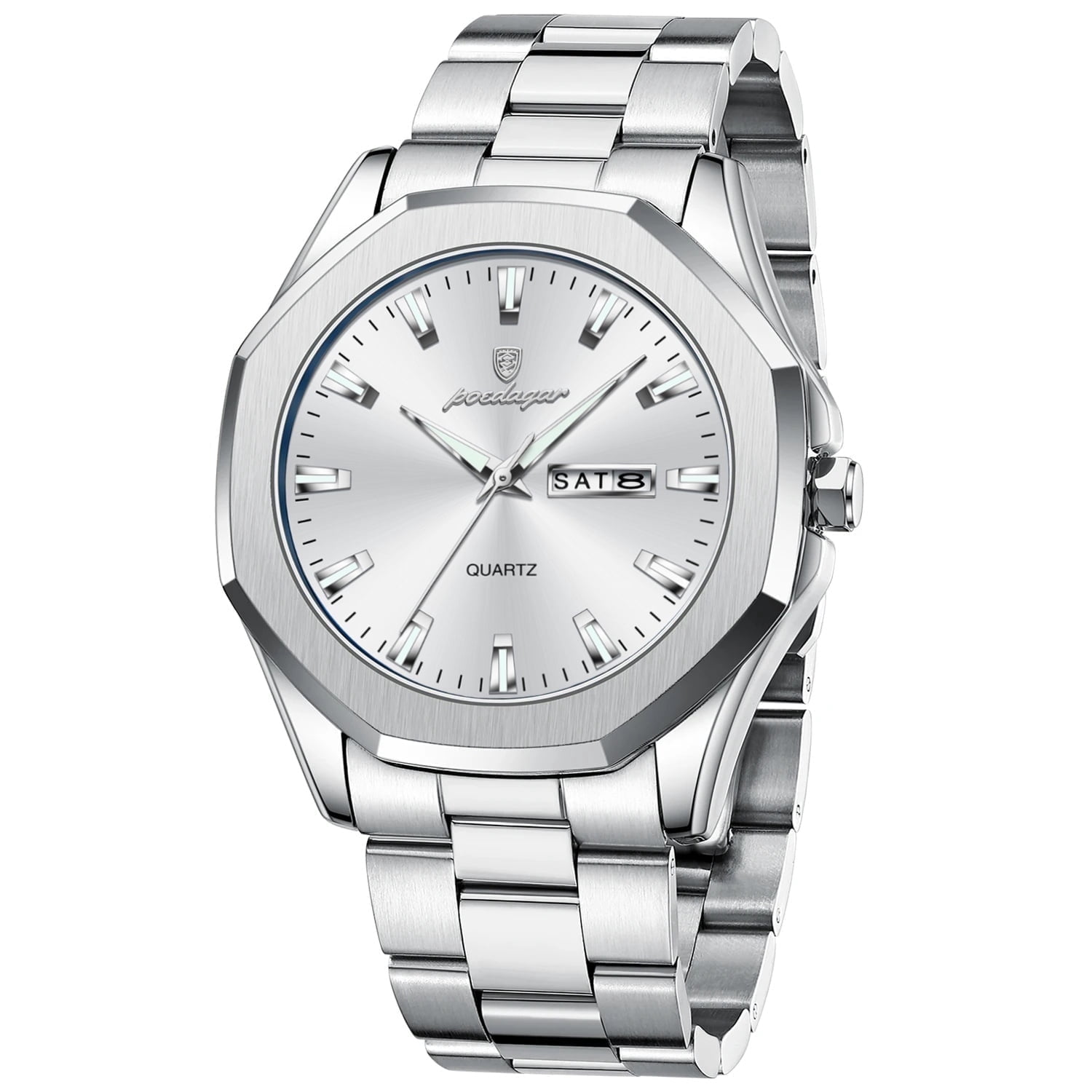 POEDAGAR Business Waterproof Quartz Watches for Men with Date Display Stainless Steel Band