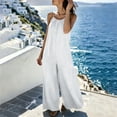 thumbnail image 4 of PWPSG Womens Summer Denim Jumpsuits Sleeveless V Neck Casual Playsuits with Drawstring Waist and Wide Leg White M, 4 of 8