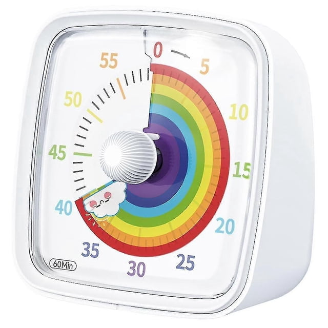 60-Minute Visual Timer with Night Light, Countdown Timer,Pomodoro Timer with Rainbow Pattern for Kids and Adults White-XinHan