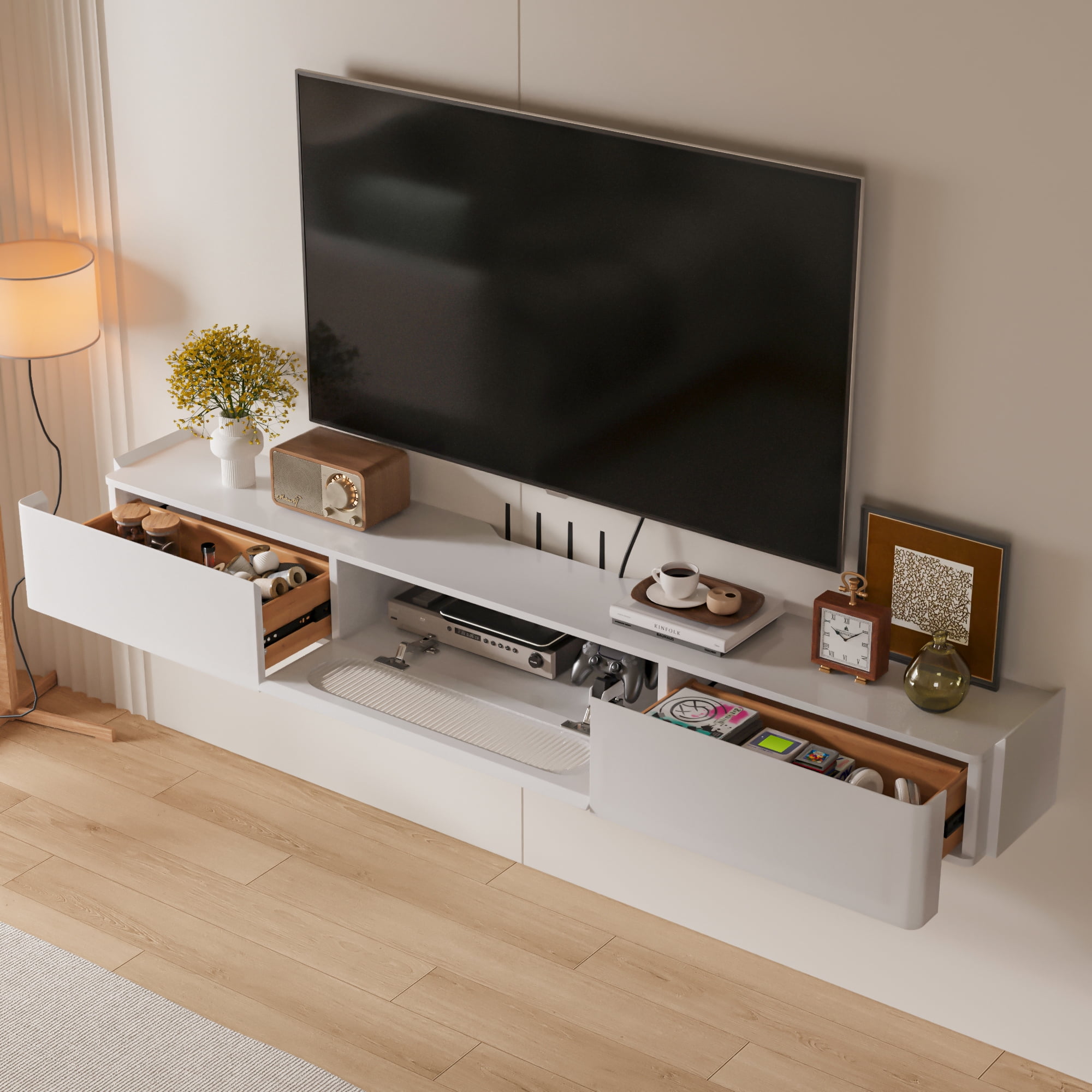 FloatiCasa 78-Inch Floating TV Stand, Wall-Mounted, Fully Assembled,for TVs up to 78", High Gloss Entertainment Center