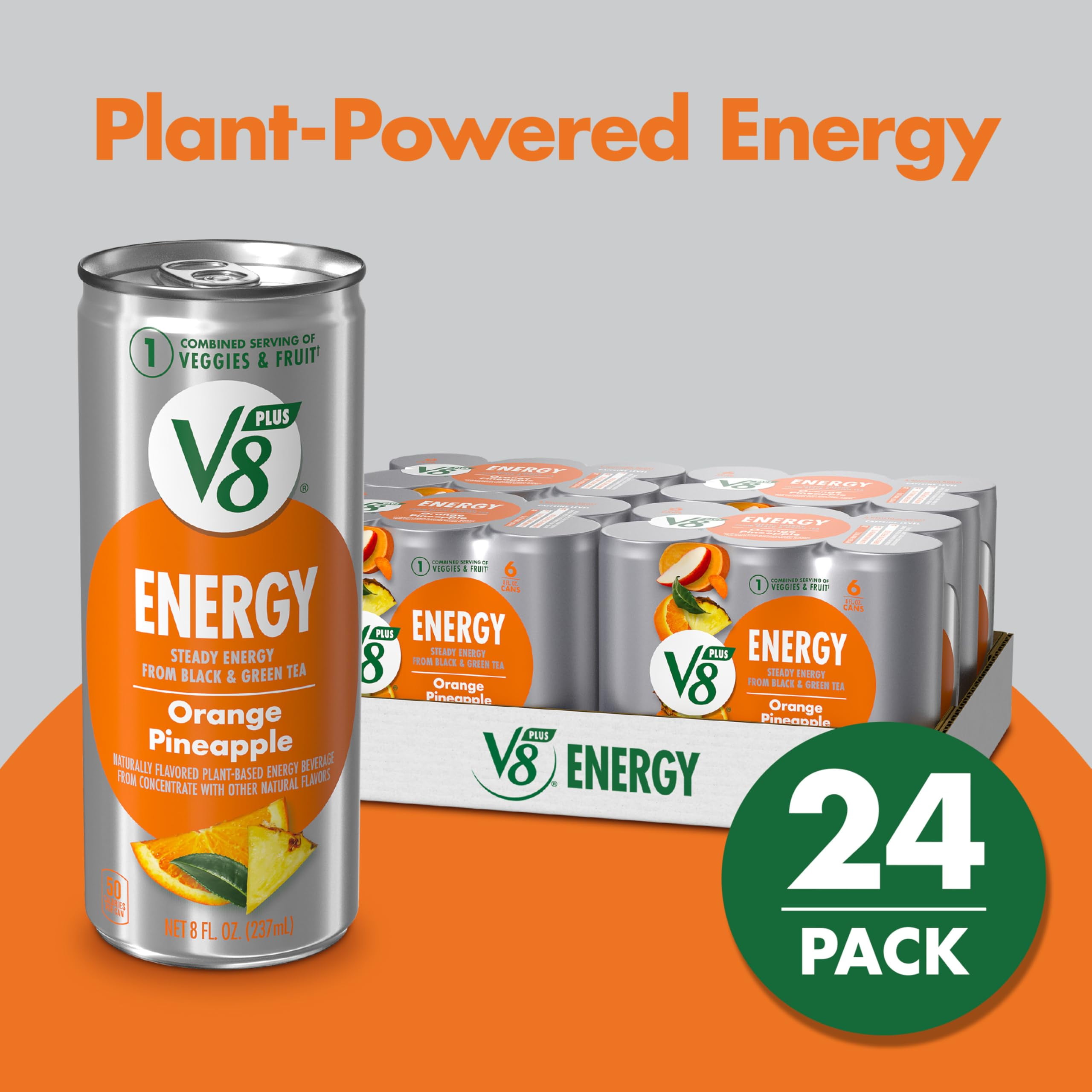 2 Pack-V8 +Energy Orange Pineapple Juice Energy Drink, 8 Fl Oz Can (24 Pack) Packaing may&nbsp;vary