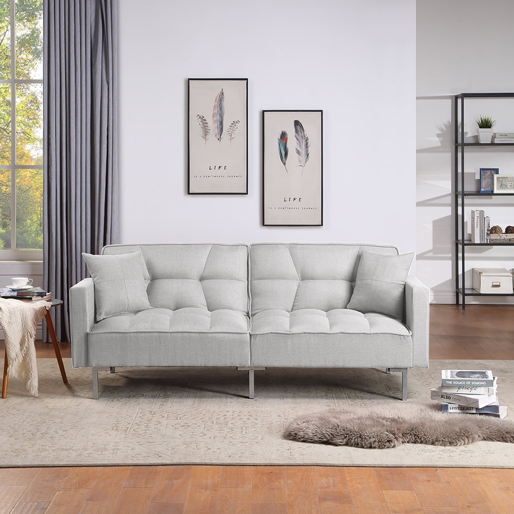 Kepooman Modern Upholstered Convertible Sofa Bed with Armrest for Living Room, Light Grey Kepooman Modern Upholstered Convertible Sofa Bed with Armrest for Living Room, Light Grey