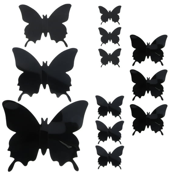 12 Pcs Butterfly Props Black Wall Sticker Wedding Party Decoration Decorations