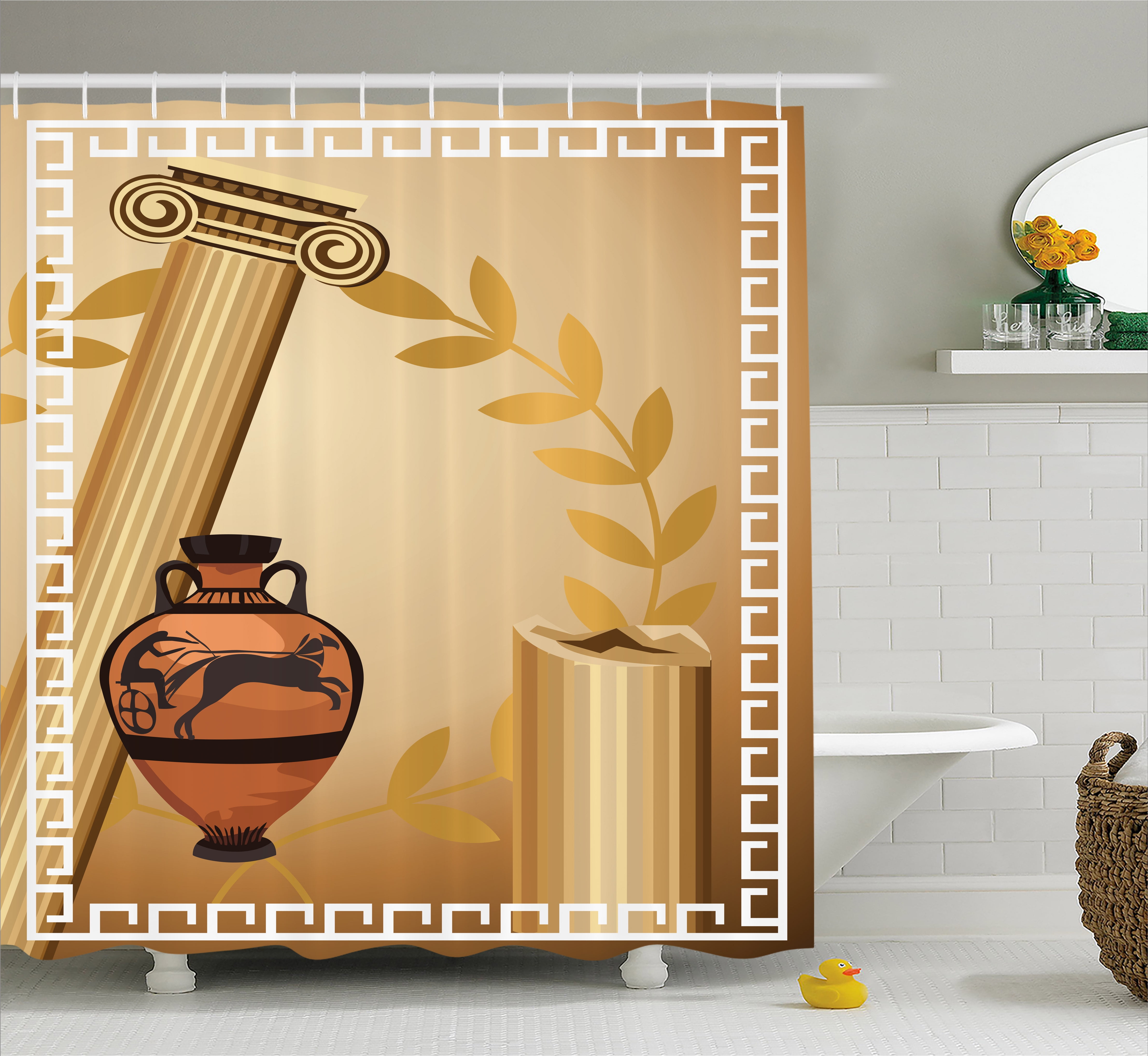 Toga Party Shower Curtain, Antique Greek Columns Vase Olive Branch