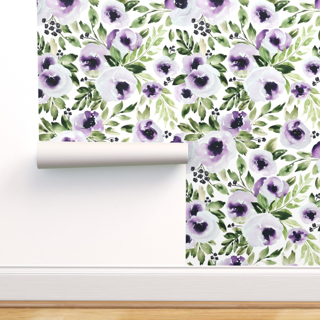 Purple Flower Peel And Stick Wallpaper / Purple Floral Sprig Peel