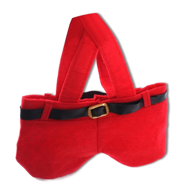 Cateissary Bolsa de dulces portátil, pantalones de Papá Noel, cesta de pantalones con asa, vino, Feliz Navidad, regalo de Año Nuevo, Kits de decoración para fiestas Rojo S