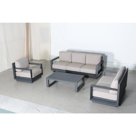 Paris 4-PC Deep Seating Set Gray Aluminum Frame in Taupe Cushion