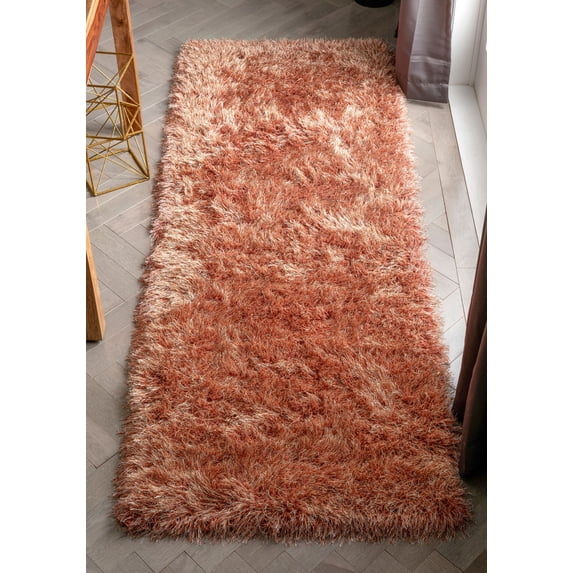 Well Woven Chie Rust Red & Silver Kuki Collection Ultra Soft Two-Tone Long Floppy Pile Runner Rug 2x7 (2'7" x 7'3")