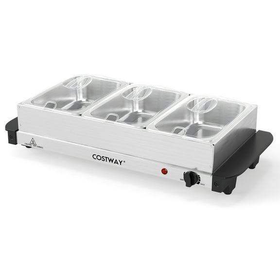 Gymax Electric Buffet Server Food Warmer w/3 Removable Trays Adjustable Tempered
