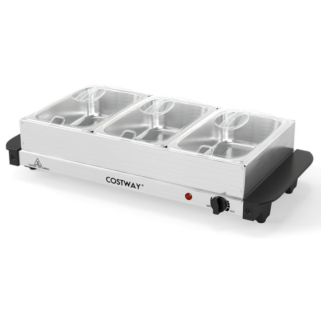 Gymax Electric Buffet Server Food Warmer w/3 Removable Trays Adjustable Tempered