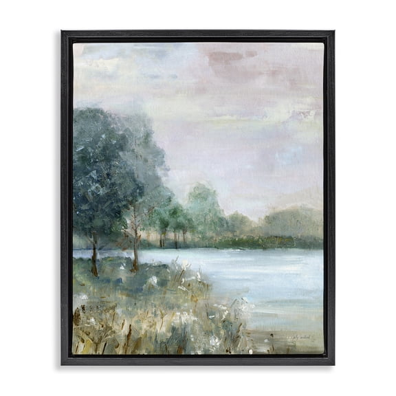 Stupell Industries Serene Riverside View Landscape & Nature Painting Black Floater Framed Canvas Art Print Wall Art, 17 x 21