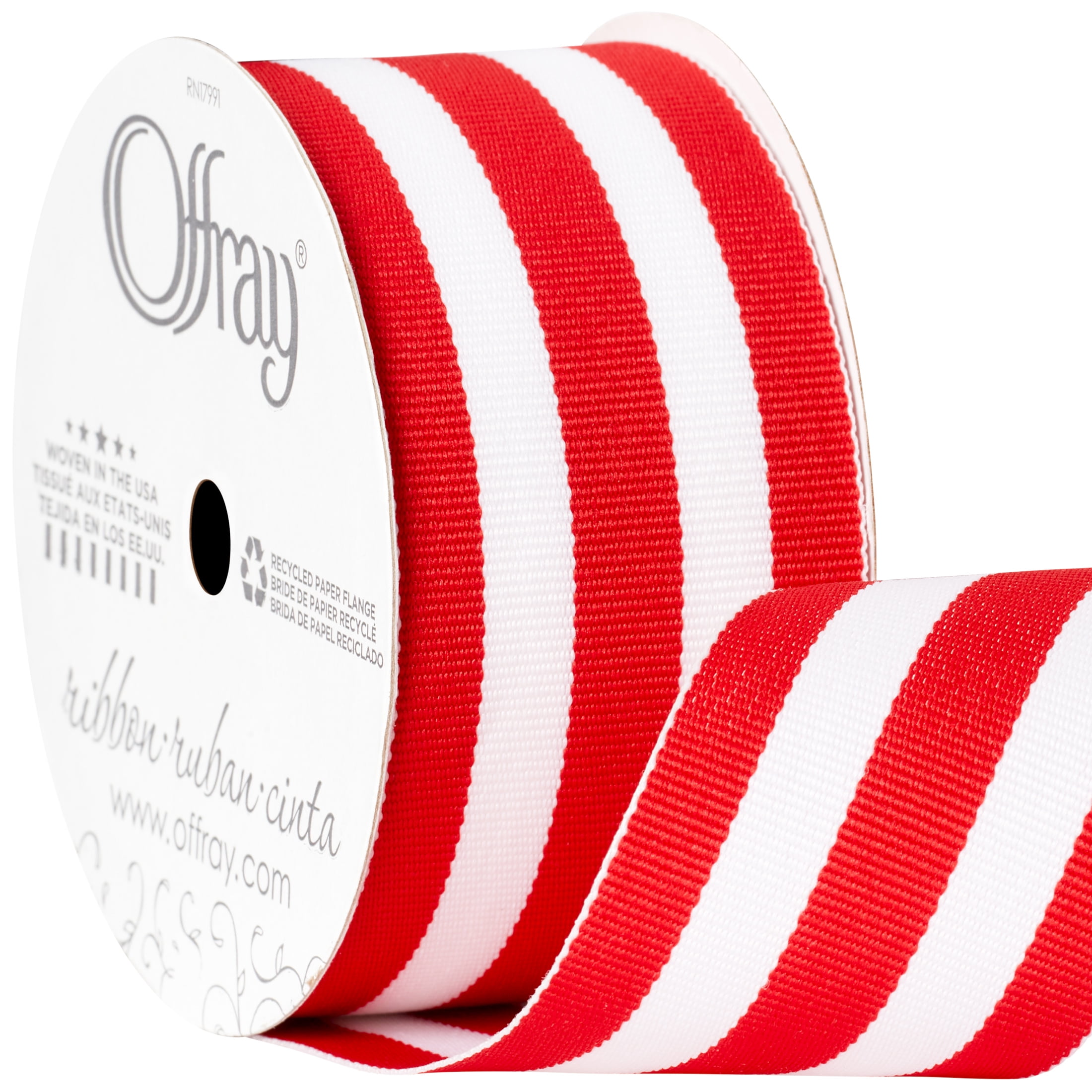 Offray Ribbon, Red and White Stripes 1 1/2 inch Grosgrain Polyester Ribbon,  9 feet, 1 Each