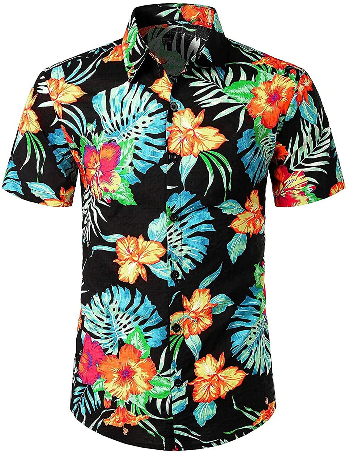 Mens Flower Casual Button Down Short Sleeve Hawaiian Shirt
