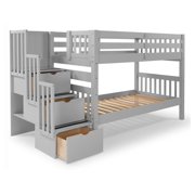 Bedz King Stairway Bunk Beds Twin over Twin with 3 Drawers in the Steps, Gray