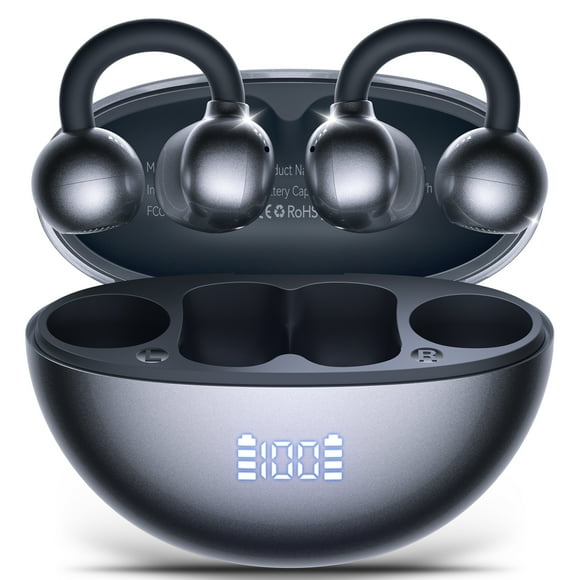 VEATOOL Écouteurs à Clip, Bluetooth 5.4 Légers et Confortables à Conduction Osseuse, Écouteurs à Oreille Ouverte avec Affichage Numérique LED, Écouteurs à Réduction de Bruit, IPX7 Convenant aux Petites Oreilles et aux Porteurs de Lunettes