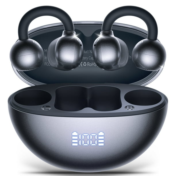 Auriculares Tipo Pinza VEATOOL, Bluetooth 5.4, Conducción ósea Abierta, Pantalla Digital, Cancelación de Ruido, Resistencia al Agua IPX7, Ligeros y Cómodos