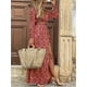 thumbnail image 3 of Vestido de mujer Estilo bohemio Ropa floral de manga larga Vestido largo con cuello en V de cintura alta para dama, Rojo, 3XL Eigraketly AP003994-06, 3 of 5