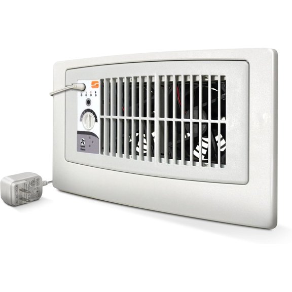 Suncourt Flush Fit Floor/Wall Register Booster Fan — Ultra-Quiet, 5-Speed Vent Fan with Smart Technology and 6-Foot Power Cord, HC500-WPL (White)