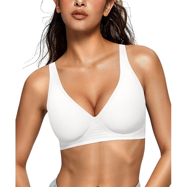 Bra OEAK para mujer, inalámbrico, cómodo, de apoyo, color blanco S