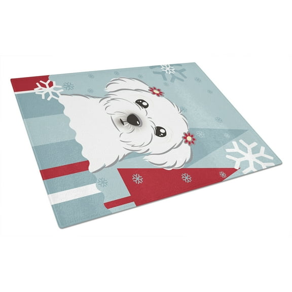 Caroline's Treasures BB1704LCB Winter Holiday Maltese Glass Cutting Board Large, 12H x 16W, multicolor