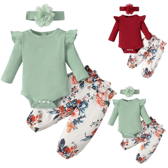 Fesfesfes Baby Set Fashion Girls Casual Long Sleeve Tops Round Neck Collar Botton Solid Long Pants Sets