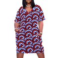 thumbnail image 1 of Vestido de verano holgado con bolsillos en espiral rojo y azul sobre blanco para mujer, vestido de noche., 1 of 7