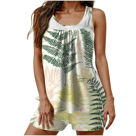 Busydd Swim Suits for Women 2025 Fashion Floral Print Bathing Suit for Women Two Piece Tankini Swimsuits Round Neck Pleated Tank Top with Boyshorts Beachwear