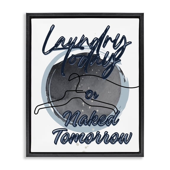 Laundry Phrase with Hanger Contour Black Framed Floater Canvas Wall Art, design by Jesse Keith