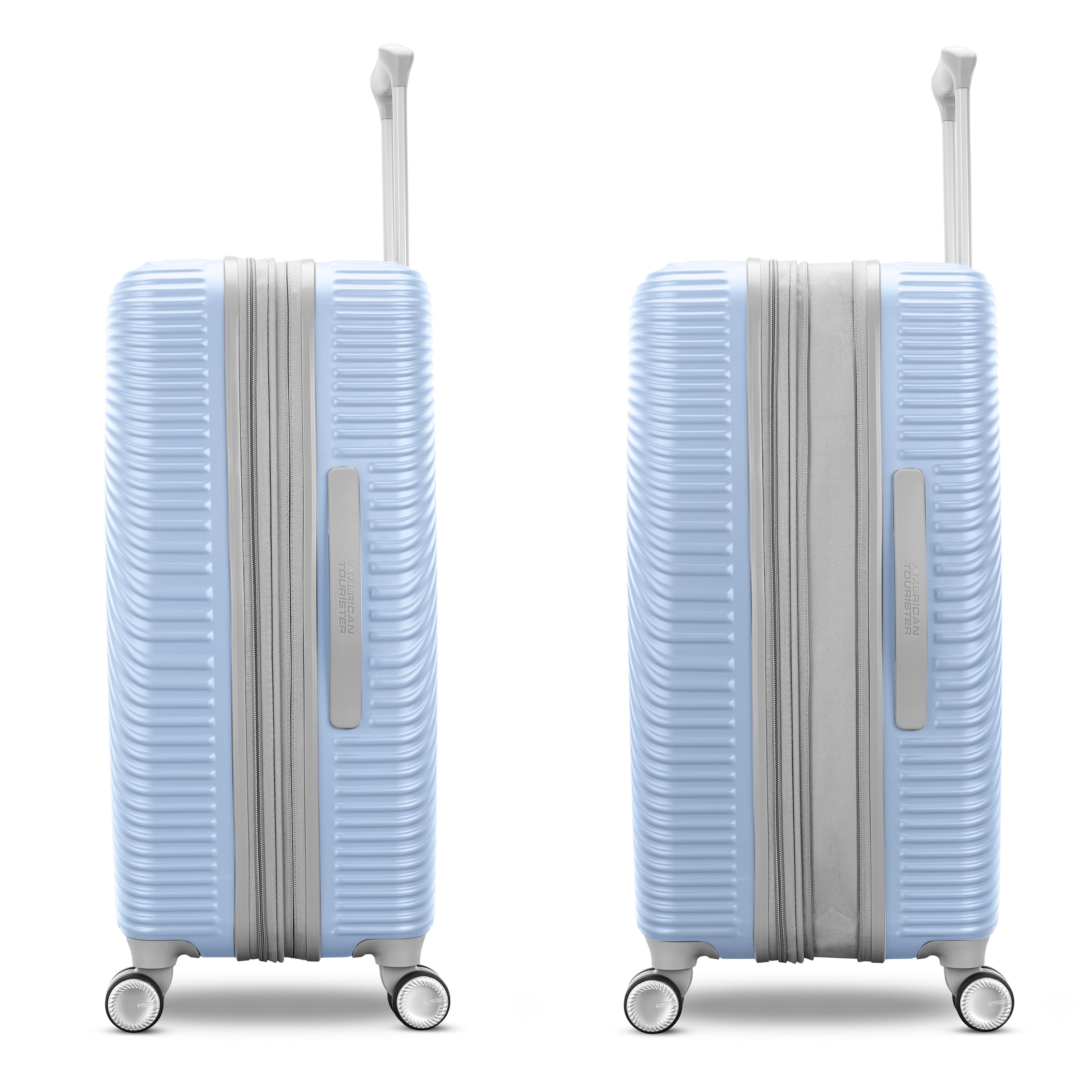 American Tourister Color Waves Large Checked Expandable Luggage Suitcase with Spinner Wheels, Icy Blue