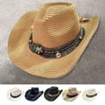 thumbnail image 1 of jiaroswwei Cowboy Hat Classic Vintage Braided Curled Edge Wide Brim Men Sun Hat Outdoor Hat, 1 of 8