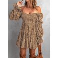 thumbnail image 4 of Women's 2023 Summer Spring Elegant Off Shoulder V Neck Long Sleeve Pleated Flowing Boho Floral Print Crewneck Short Sleeve, 4 of 9