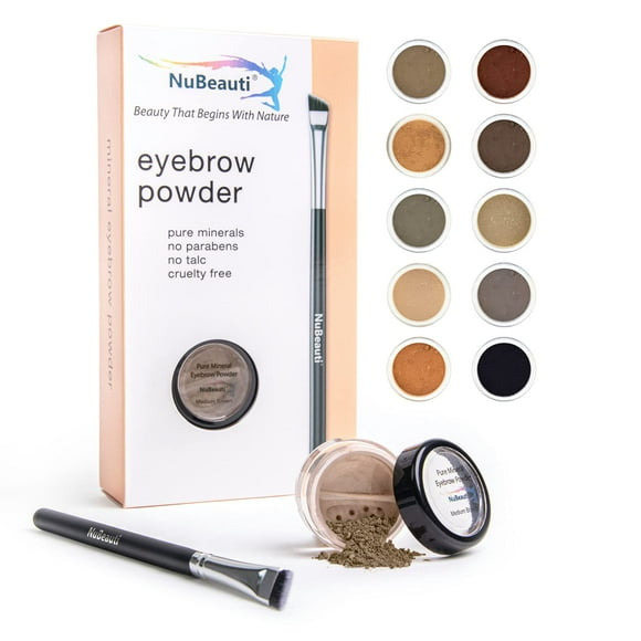 Kit de cejas en polvo natural para cejas – Kit de maquillaje para cejas en polvo de mica con cepillo profesional para cejas en ángulo – 10 tonos naturales – Sin parabenos ni productos químicos – Kit m