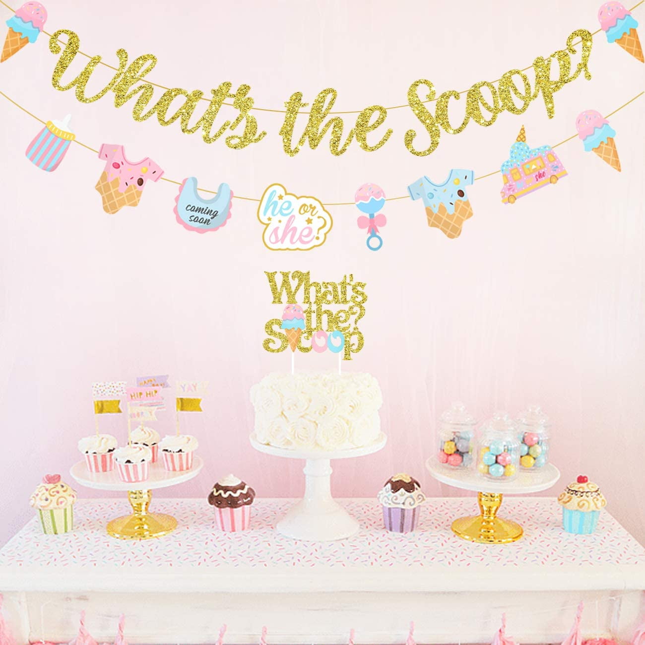 Whats the Scoop Cupcake Toppers/ Ice Cream Gender Reveal/ Set of