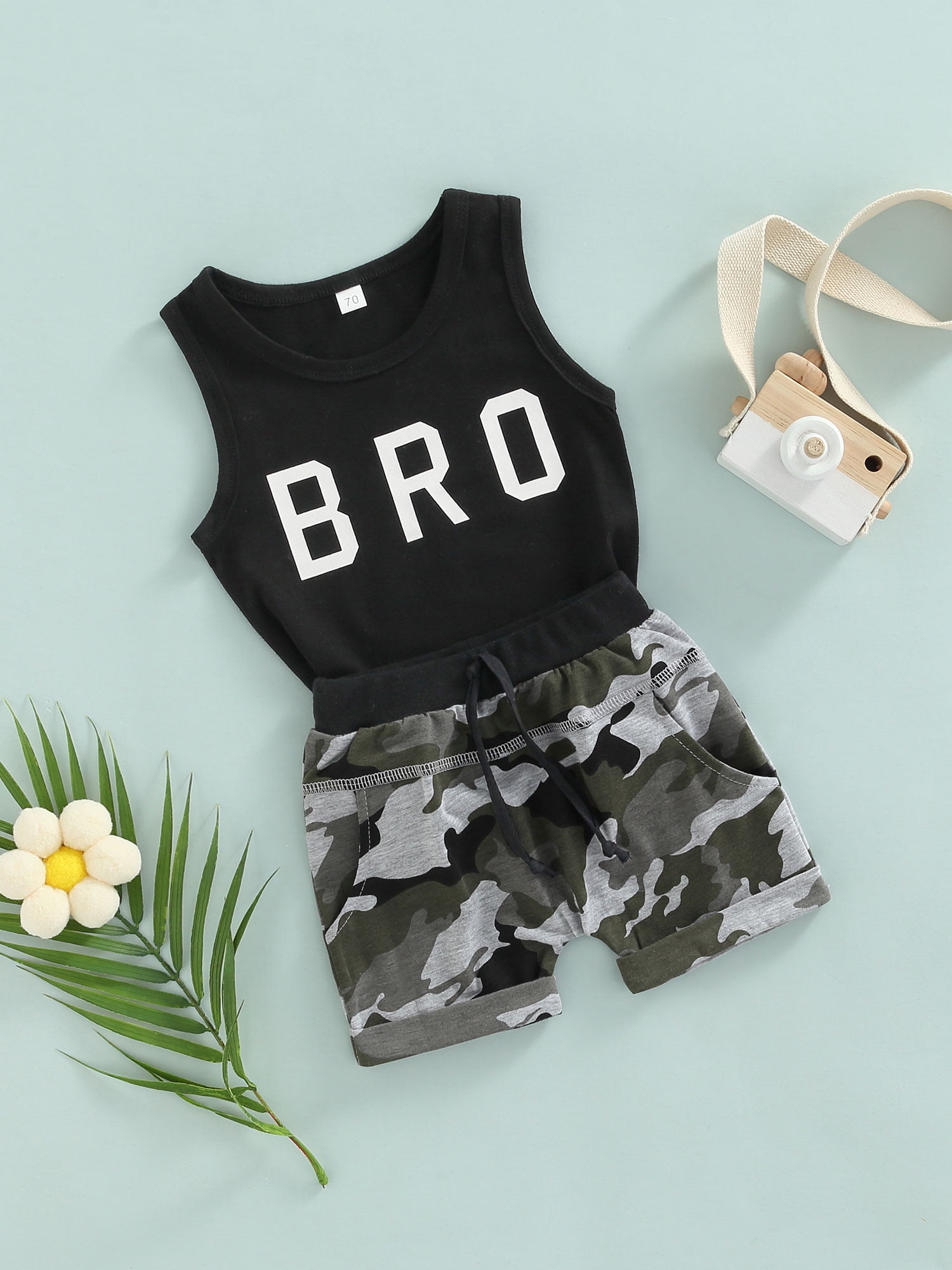 Mialoley Toddler Kids Boys 2 Pieces Outfit, Letter Print Round Neck Short  Sleeve T-Shirt + Camouflage Shorts Summer Set 