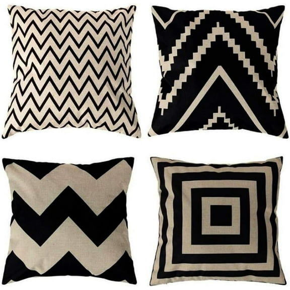 Square Decorative Throw Pillows Cushion Covers Cotton Linen Black& Beige Stripes Modern Geometry Print Home Pillowcases 18 X 18 Inch,4 Pack(Stripe -1)