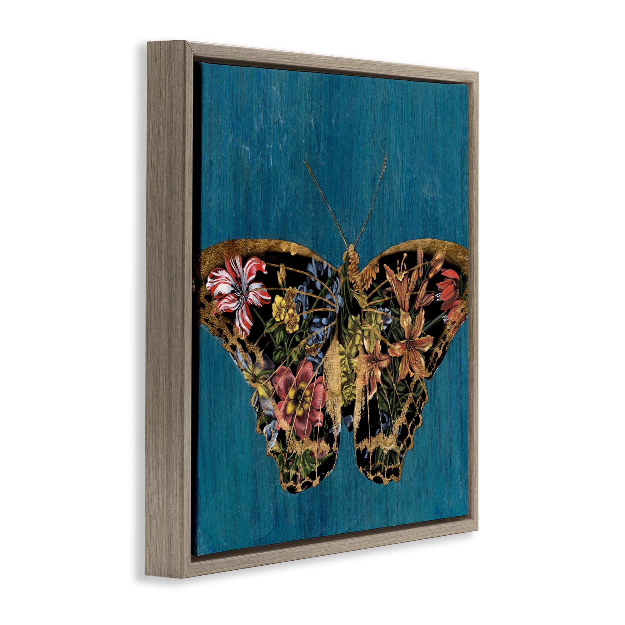 Stupell Industries Butterfly with Floral Wings Animals & Insects Painting Brown Floater Framed Canvas Art Print Wall Art, 25 x 25