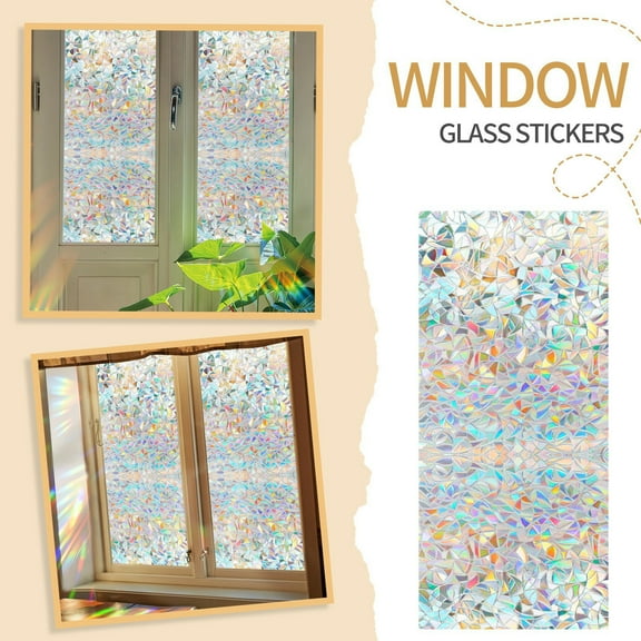 ReTeiv 17.7in/45cm*39.3in/100cm Rainbow Reflective 3D Window Film Decor Privacy Static Clings Glass Sticker