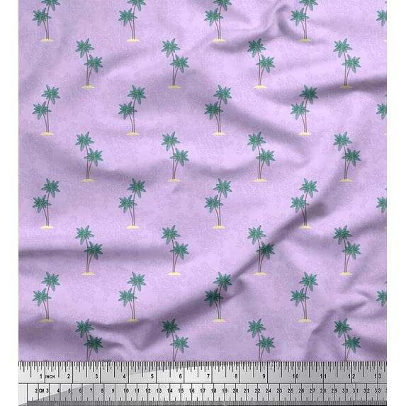 Soimoi Velvet Fabric Floral & Coconut Tree Night Wear Decor Fabric Printed Yard 58 Inch Wide