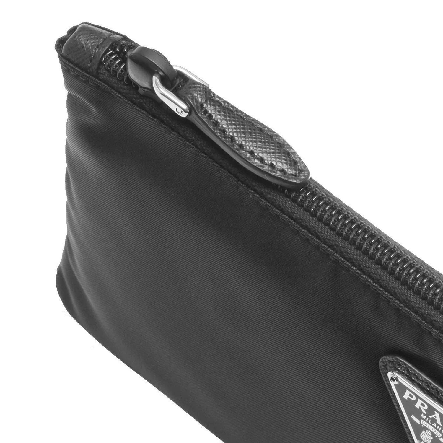 New Prada Black Tessuto Nylon Pouch Prada Logo Wristlet Clutch Bag 1NH545 