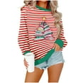 thumbnail image 2 of Yteetum Christmas Sweatshirts for Women Oversize Crewneck Christmas Color Matching Stripe Print Pullover Hoodless Sweatshirts Top Womens Christmas Print Round Neck Loose Sweatshirt Fall Clothes, 2 of 6