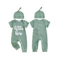 thumbnail image 2 of BemeyourBBs Newborn Baby Boy Little Brother Outfits Cute Little Bro Letters Rib Romper Short Sleeve Full Length Jumpsuit Hat Infant Spring Summer Clothes, 2 of 9