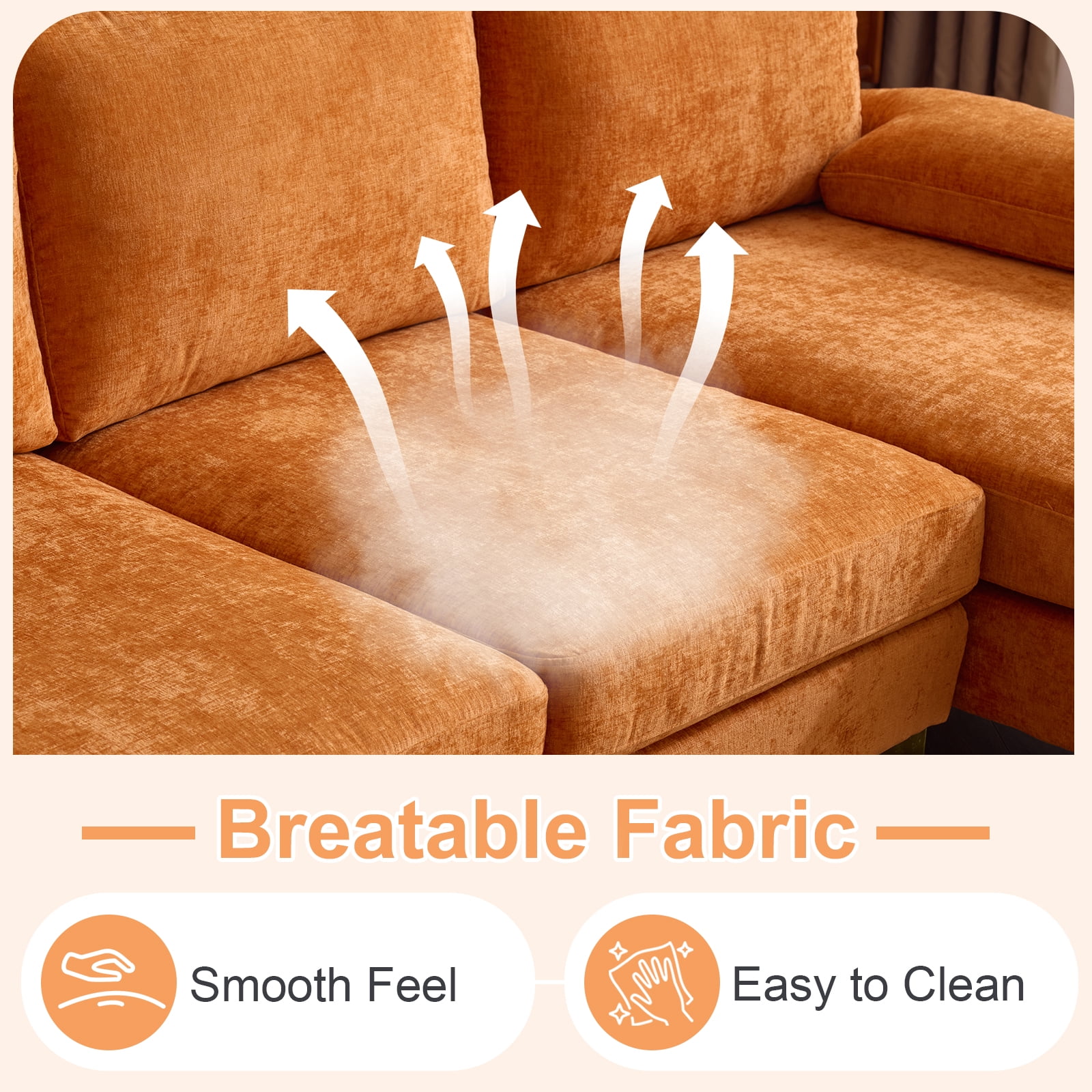 Ktaxon Sectional Sofa Set, 110" U-Shaped Chenille Couch, 4 Seat Lounge Sleeper with Double Chaise for Living Room Orange