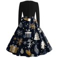 thumbnail image 4 of Christmas Dresses for Women Long Sleeve Flare Dress with Merry Christmas Print for Hollow Party Casual Square Collar Dresses,Navy,XL, 4 of 4