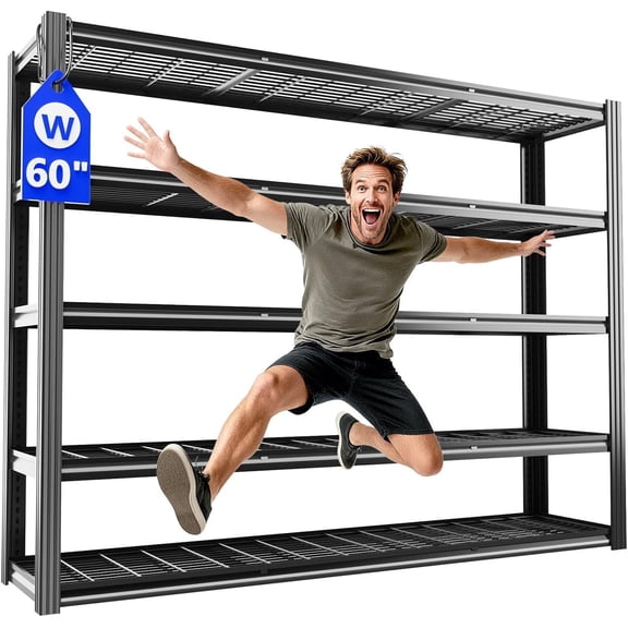 VDEVY 60"W Heavy Duty Shelving 3000LBS Steel Shelving Adjustable Garage Storage Industrial Shelf,60"W x 24"D x 72"H