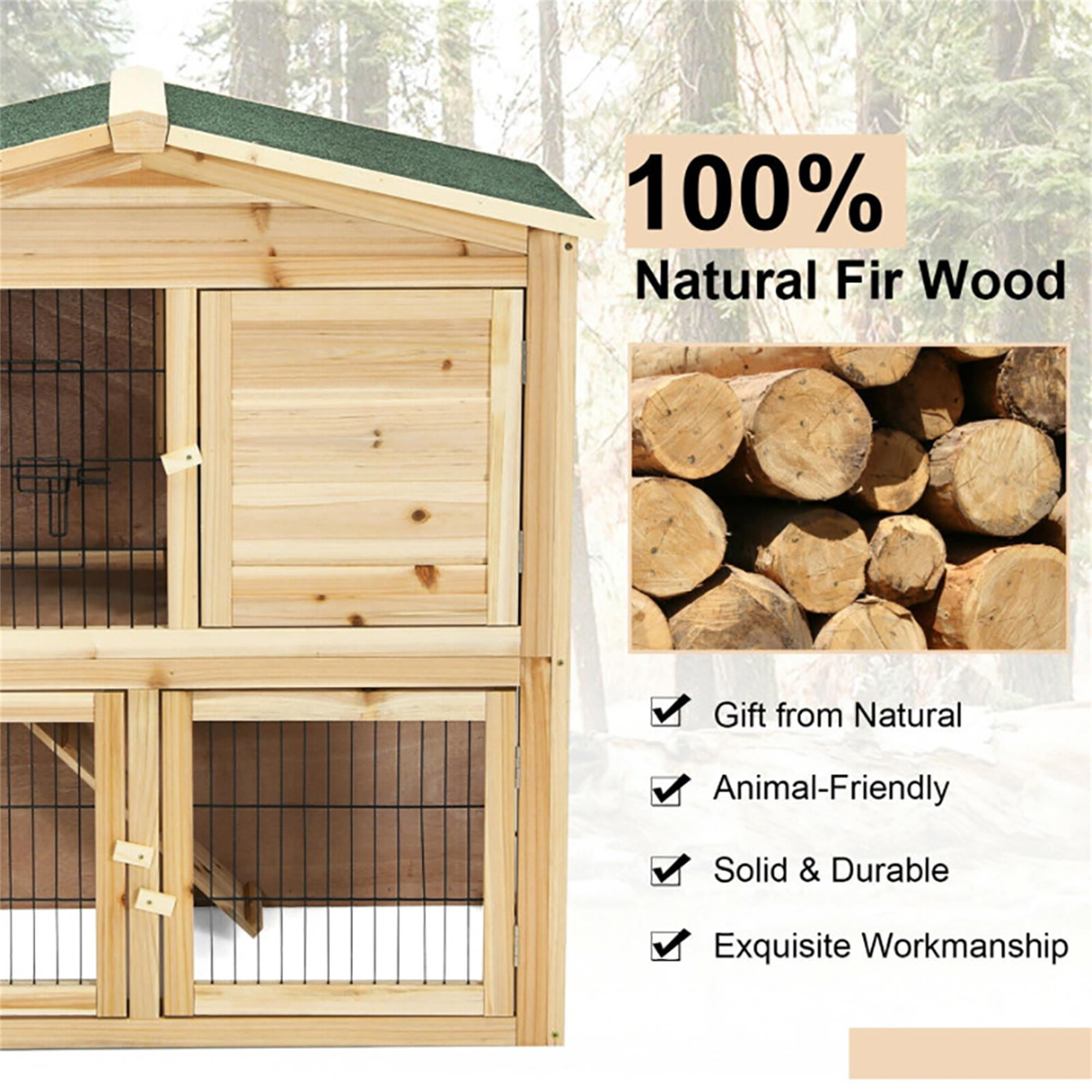 Kadyn 40" 2 Story Rabbit Hutch with Trays, Outdoor Weatherproof Bunny Cage with Ramp, Pet House Chicken Coops, Beige